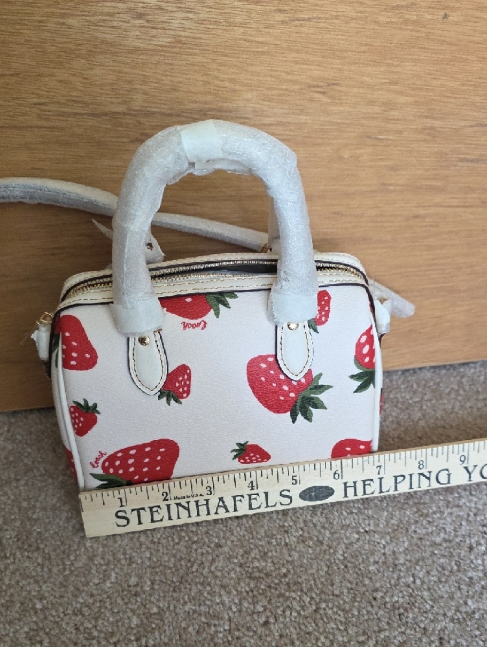 Coach Cream Mini Satchel with Red Strawberry Print - Picture 2 of 4